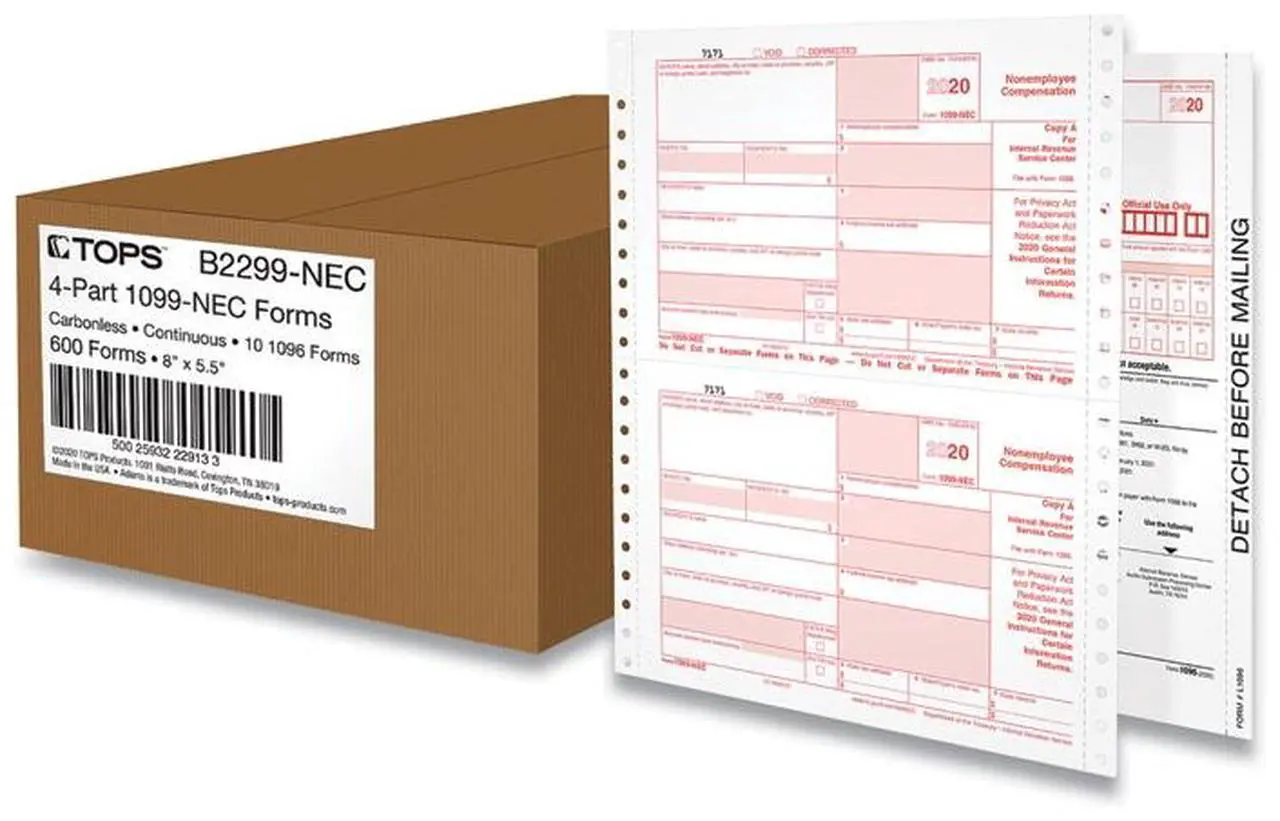 Alt view image 2 of 10 - 4-Part 1099-NEC Continuous Tax Forms, 8.5 x 11, 24/Pack 2299NEC