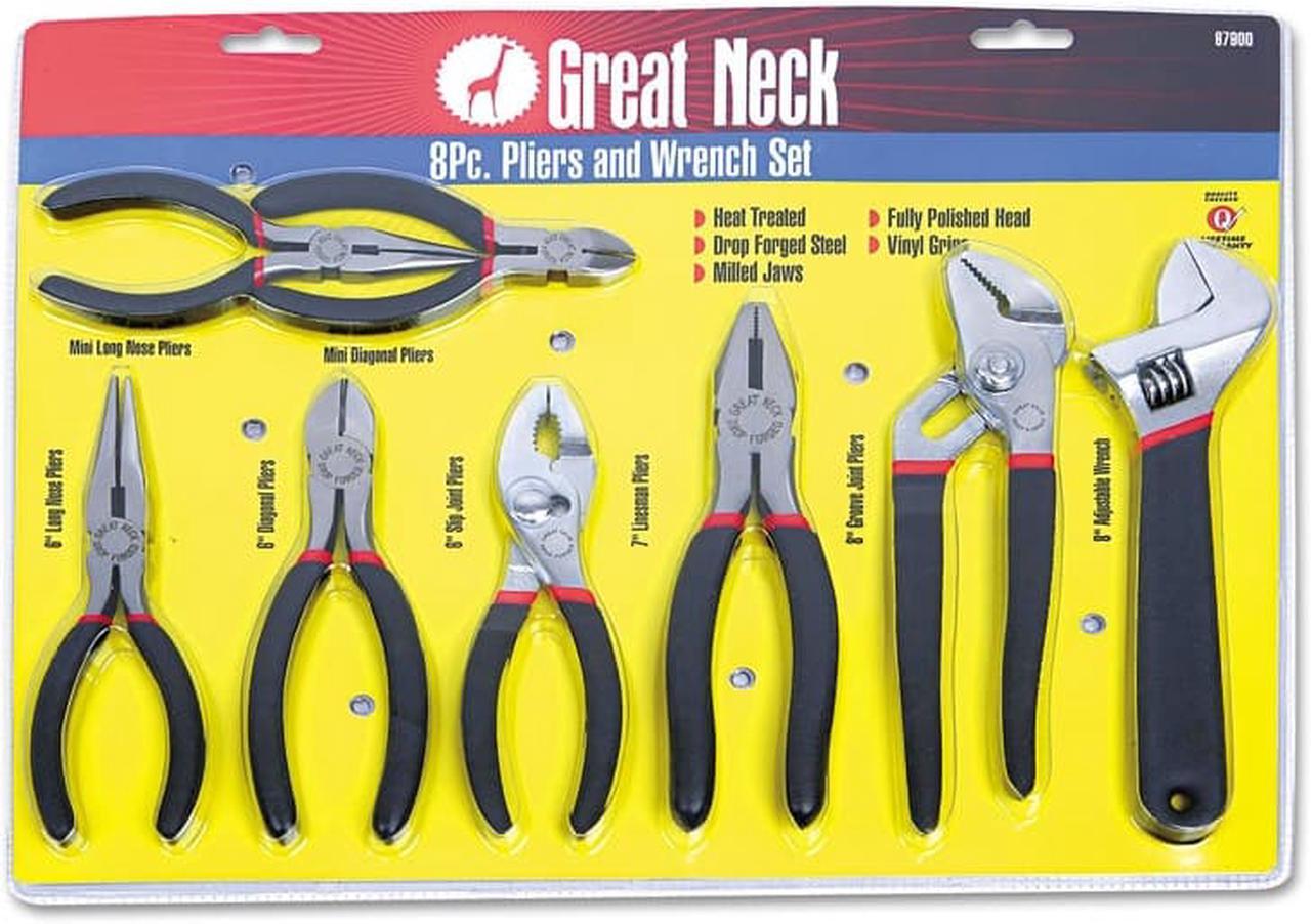 Alt view image 5 of 6 - Great Neck 8-Piece Steel Pliers and Wrench Tool Set 87900