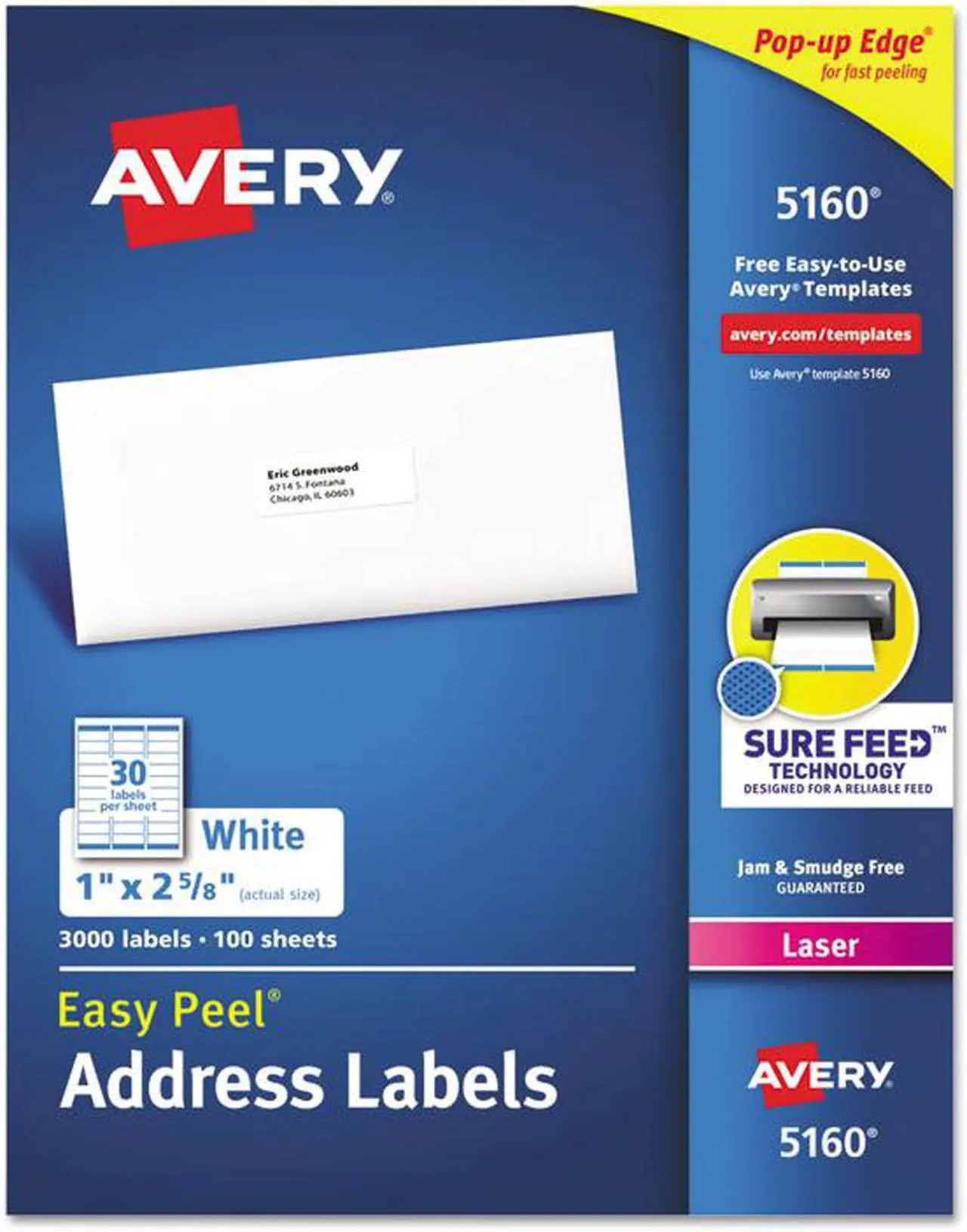 Alt view image 6 of 6 - Avery Easy Peel Laser/Inkjet Address Labels 1 x 2 5/8 White 15000/Box 95915