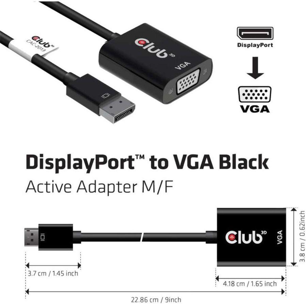 Alt view image 6 of 7 - Club 3D DisplayPort to VGA Black Active Adapter M/F CAC-2013
