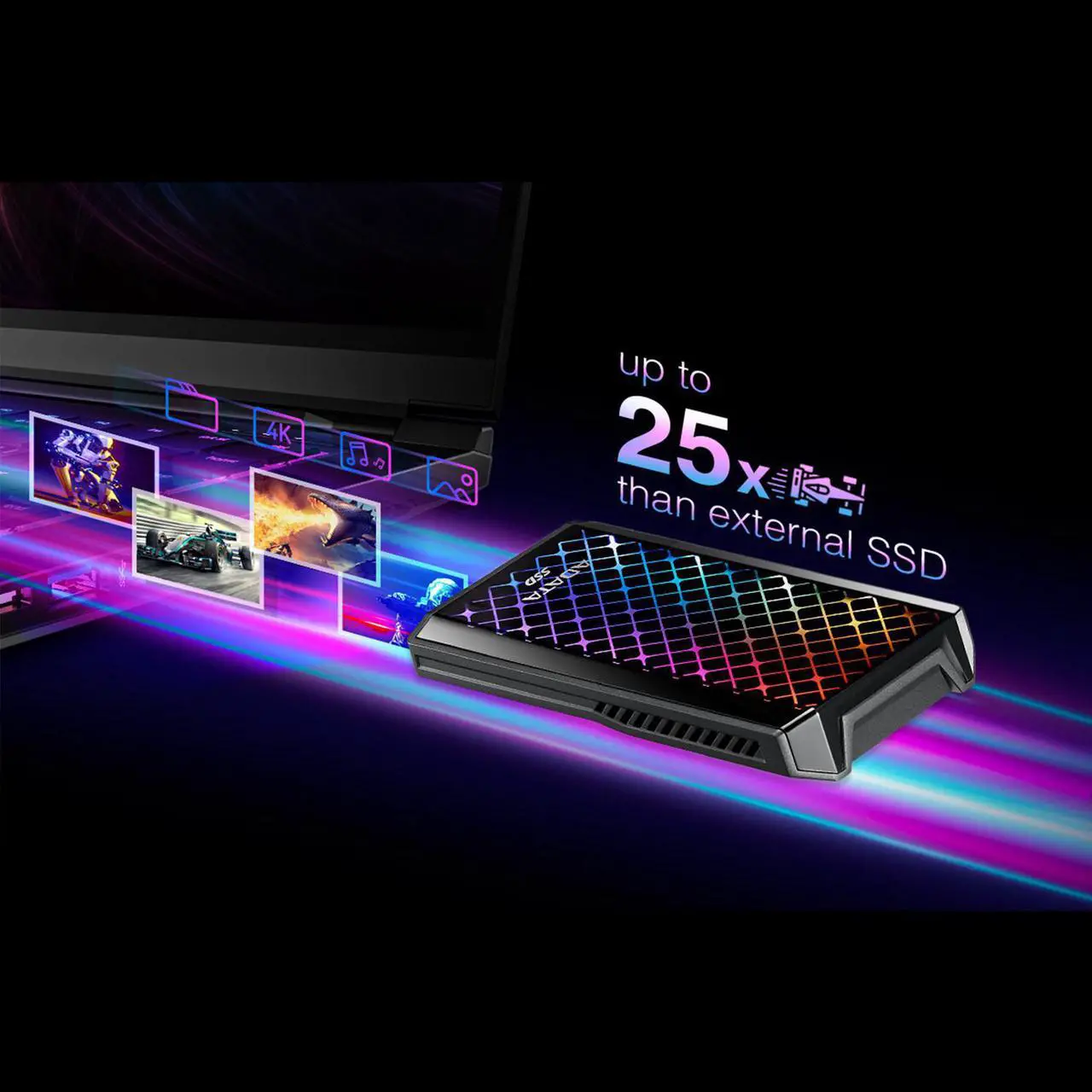 Alt view image 18 of 20 - ADATA RGB SE900 512GB USB3.2 Gen2x2 Type-C Super Fast Transfer up to 2000/MB/s Gaming and Personal External SSD (ASE900G-512GU32G2-CBK)