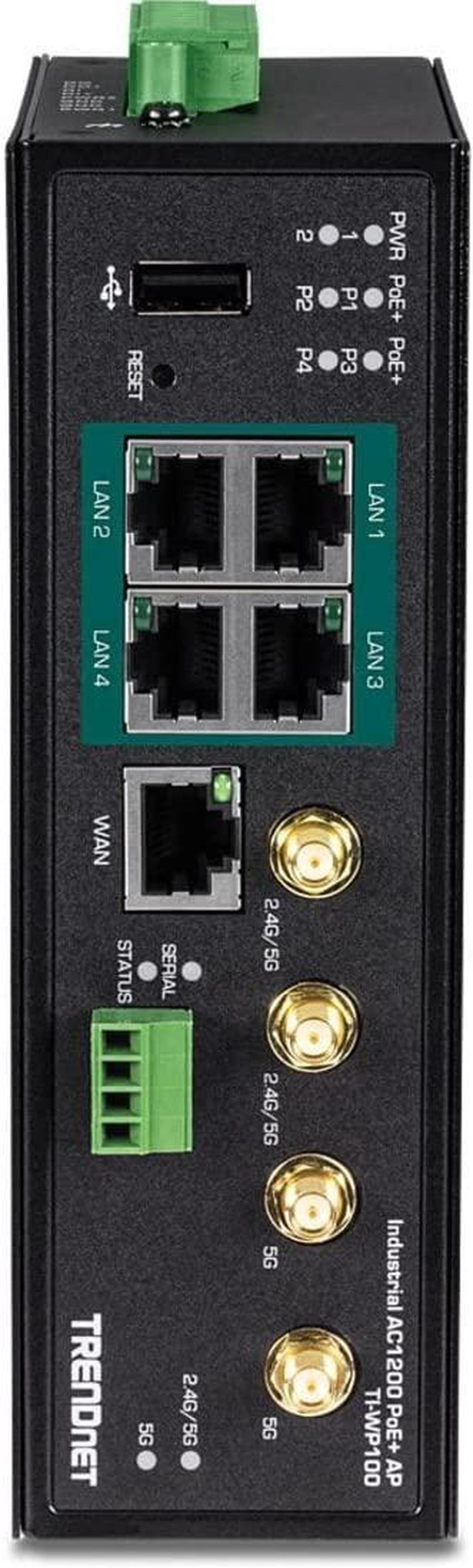 Alt view image 8 of 20 - TRENDnet TI-WP100, Industrial AC1200 Wireless Gigabit PoE+ Router