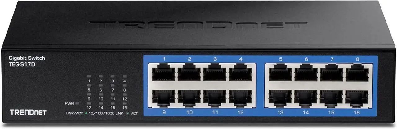 Alt view image 3 of 9 - TRENDnet 16-Port Gigabit Desktop Switch, TEG-S17D, 16 x Gigabit RJ-45 Ports, 32Gbps Switching Capacity, Ethernet Splitter, NDAA & TAA Compliant, Internal Power Supply, Lifetime Protection, Black