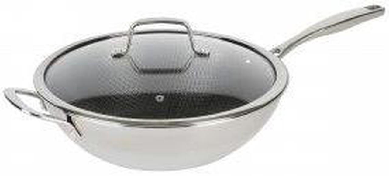 Alt view image 8 of 8 - Kenmore Luke 12 Inch Non-Stick Tri-Ply Stainless Steel Wok with Glass Lid