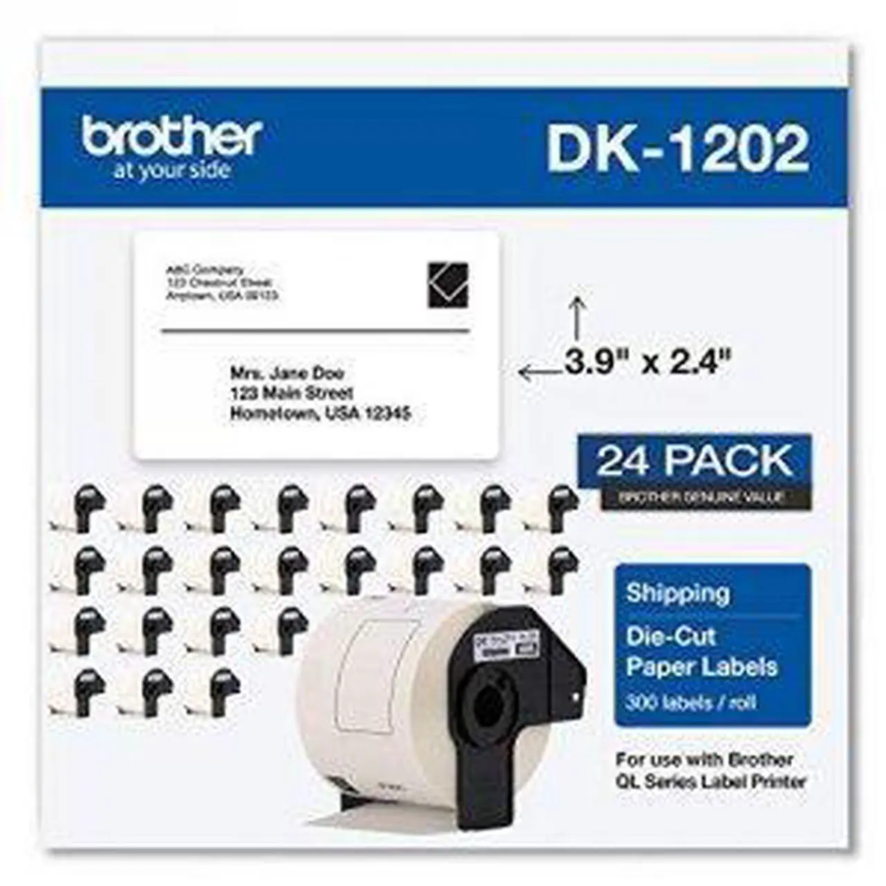 Alt view image 18 of 18 - Brother Genuine DK-120224PK Die-Cut Shipping Labels 300 Labels/Roll 24 Rolls/Box