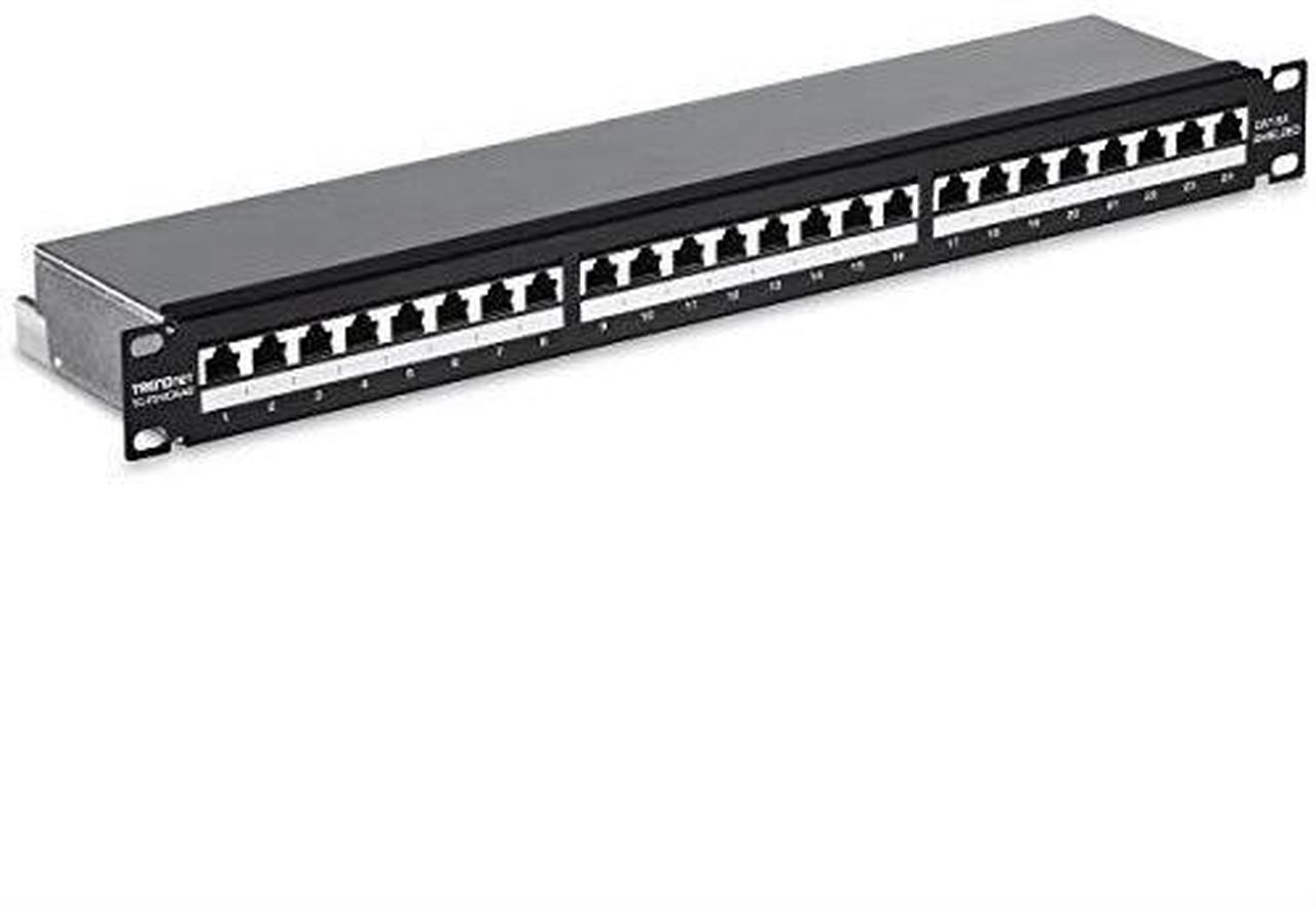 TRENDnet TC-P24C6AS 24-port Cat6A Shielded 1U Patch Panel, 1000BASE-T / 10GBASE-T Support, compatible with cat5e, cat6, cat6a, 110 or Krone type