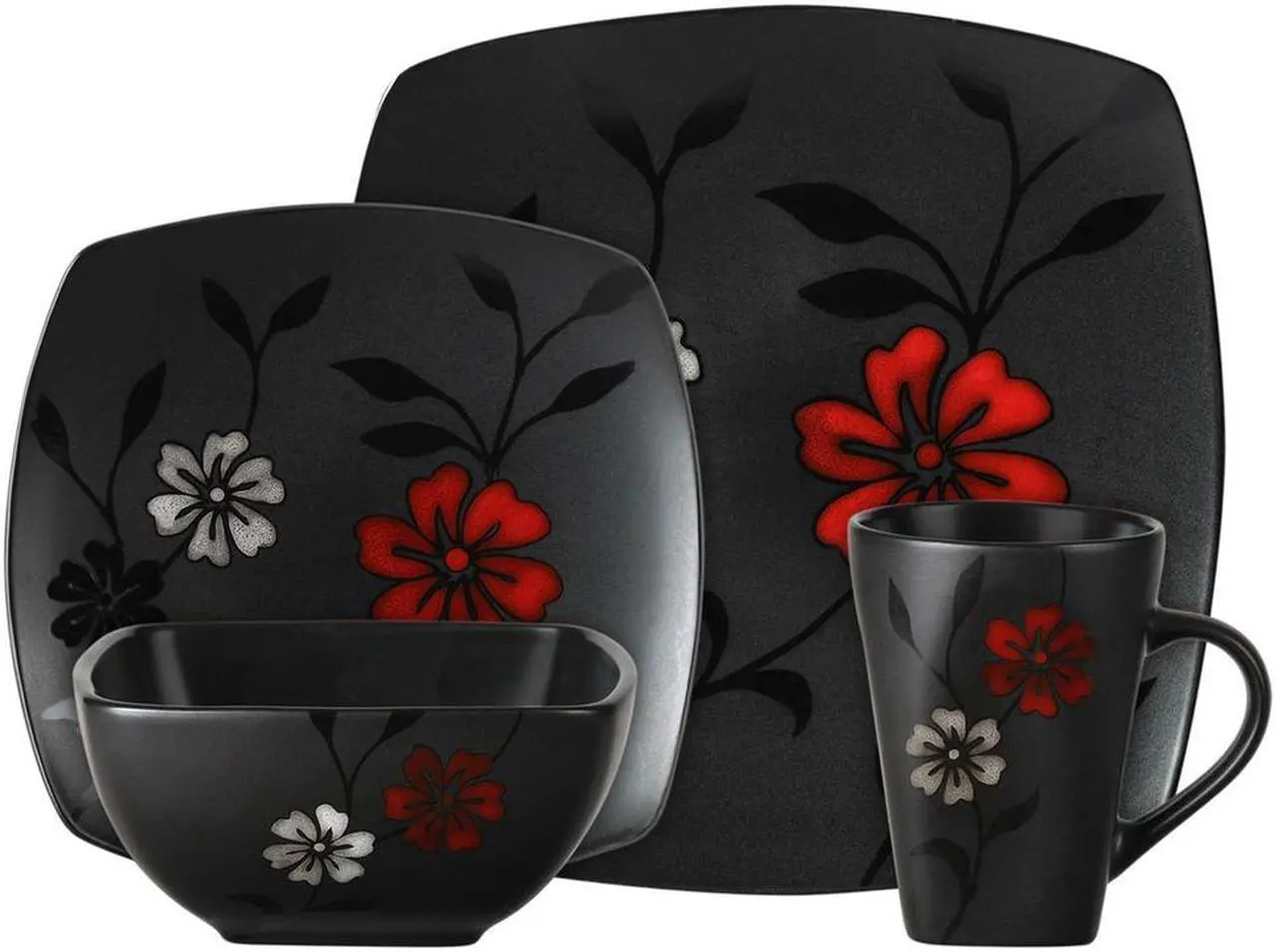 Alt view image 5 of 9 - Gibson Evening Blossom Reactive Glaze Stoneware Dinnerware Set,16 Piece