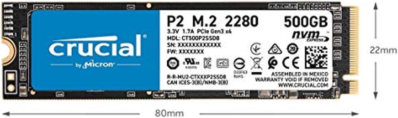 Alt view image 3 of 5 - Crucial P2 1TB 3D NAND NVMe PCIe M.2 SSD Up to 2400MB/s - CT1000P2SSD8 (CT1000P2SSD8)