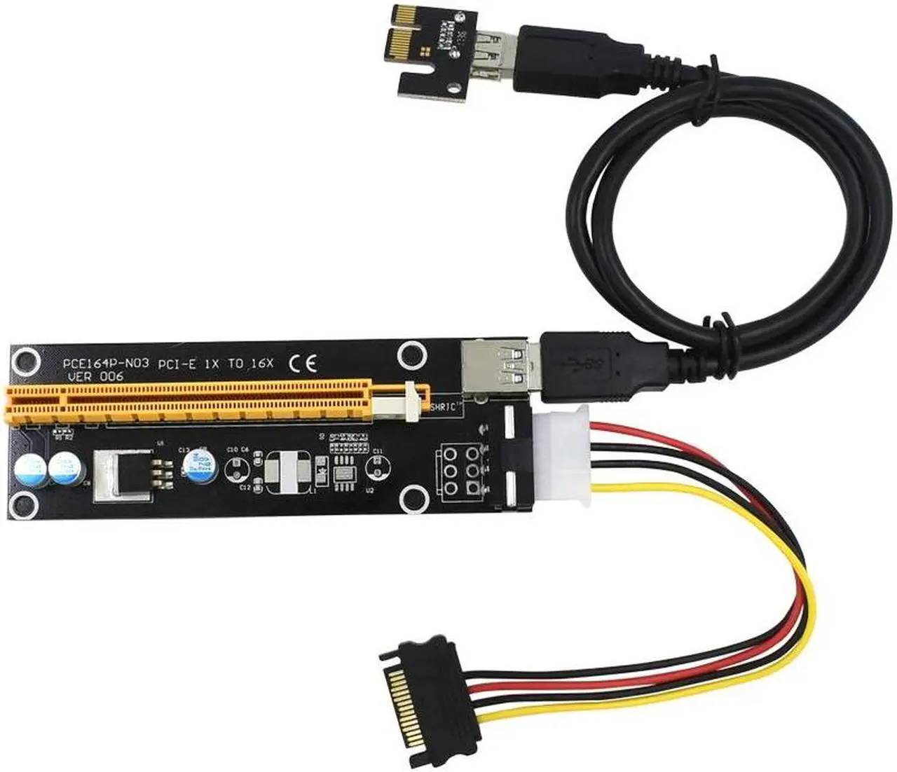 Alt view image 3 of 6 - PCIE PCI Express Riser Card PCI-E Extender 1x to 16x Adapter USB 3.0 SATA to 4Pin IDE Molex for Mining Bitcion Miner
