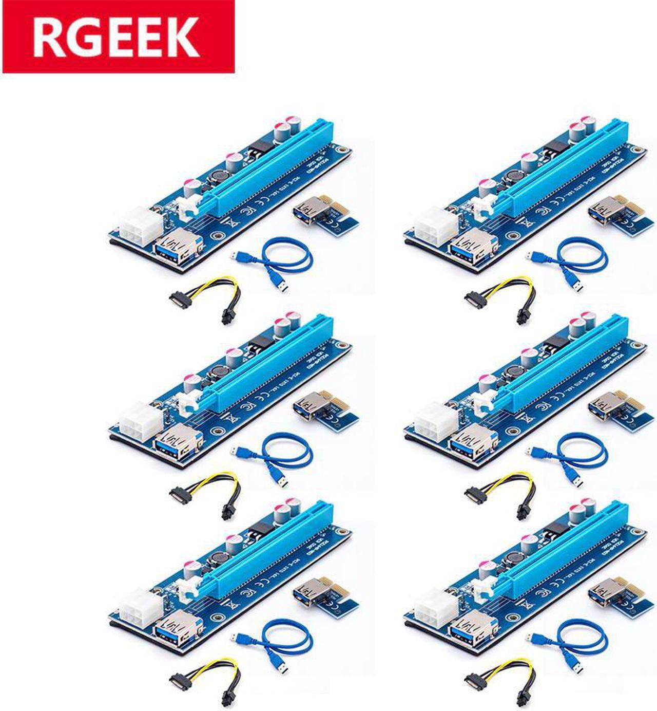 6Pcs 006C PCIe PCI-E PCI Express Riser Card 1x to 16x USB 3.0 Data Cable Adapter SATA to 6 pin for Bitcoin Mining ??????