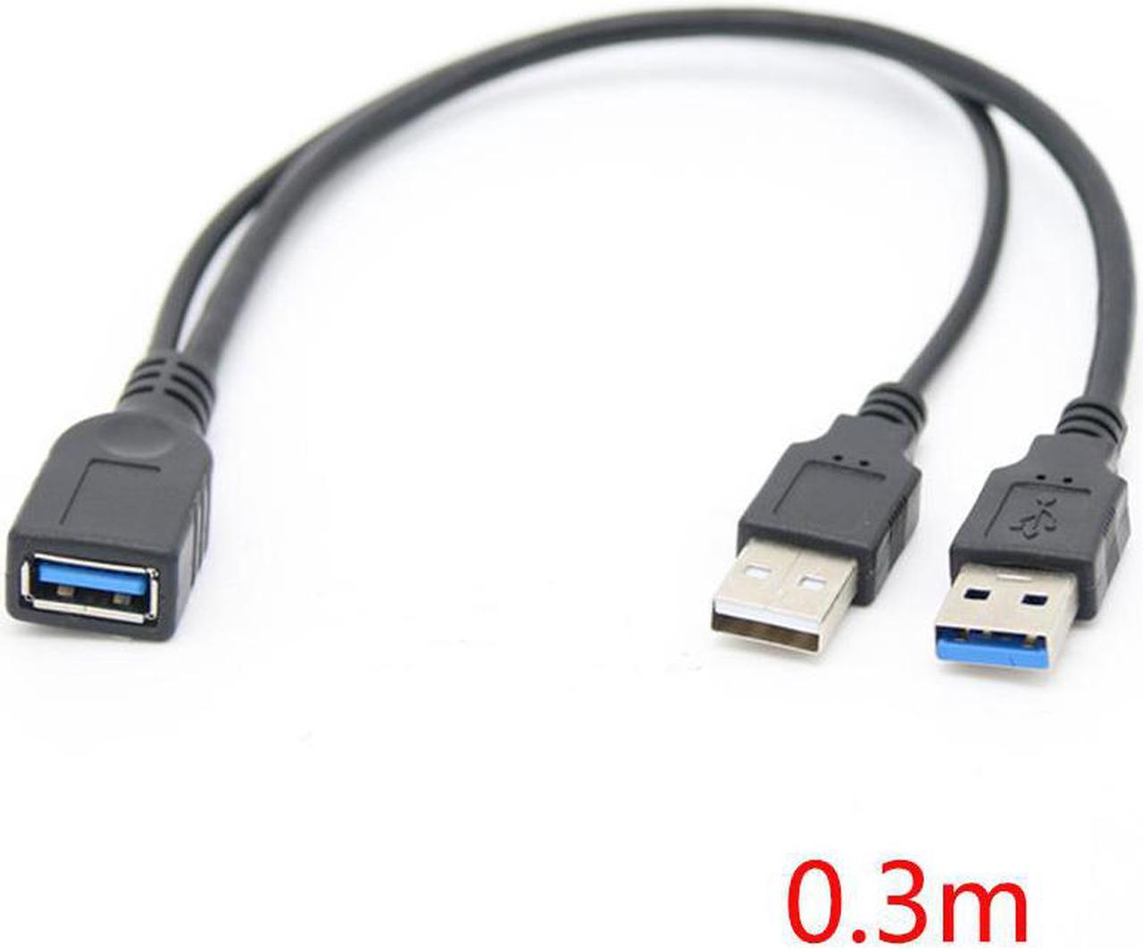 30cm Adaptor Black Portable Charge Female To Male Extra Power Data Cable Dual USB Splitter Extension For 2.5" Mobile Hard Disk