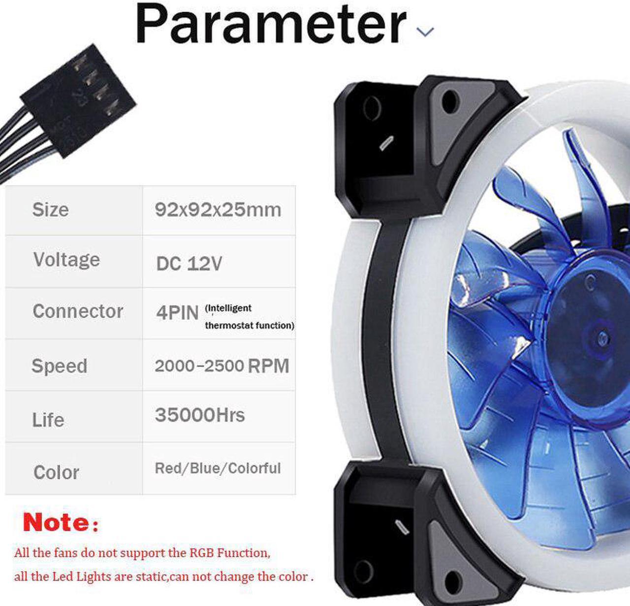 9cm/12cm 92mm/120mm LED Fan DC 12V 4PIN 3PIN PC Desktop Computer Case Cooling Cooler Fan 9225/12025 GPU CPU Cooler LED Light