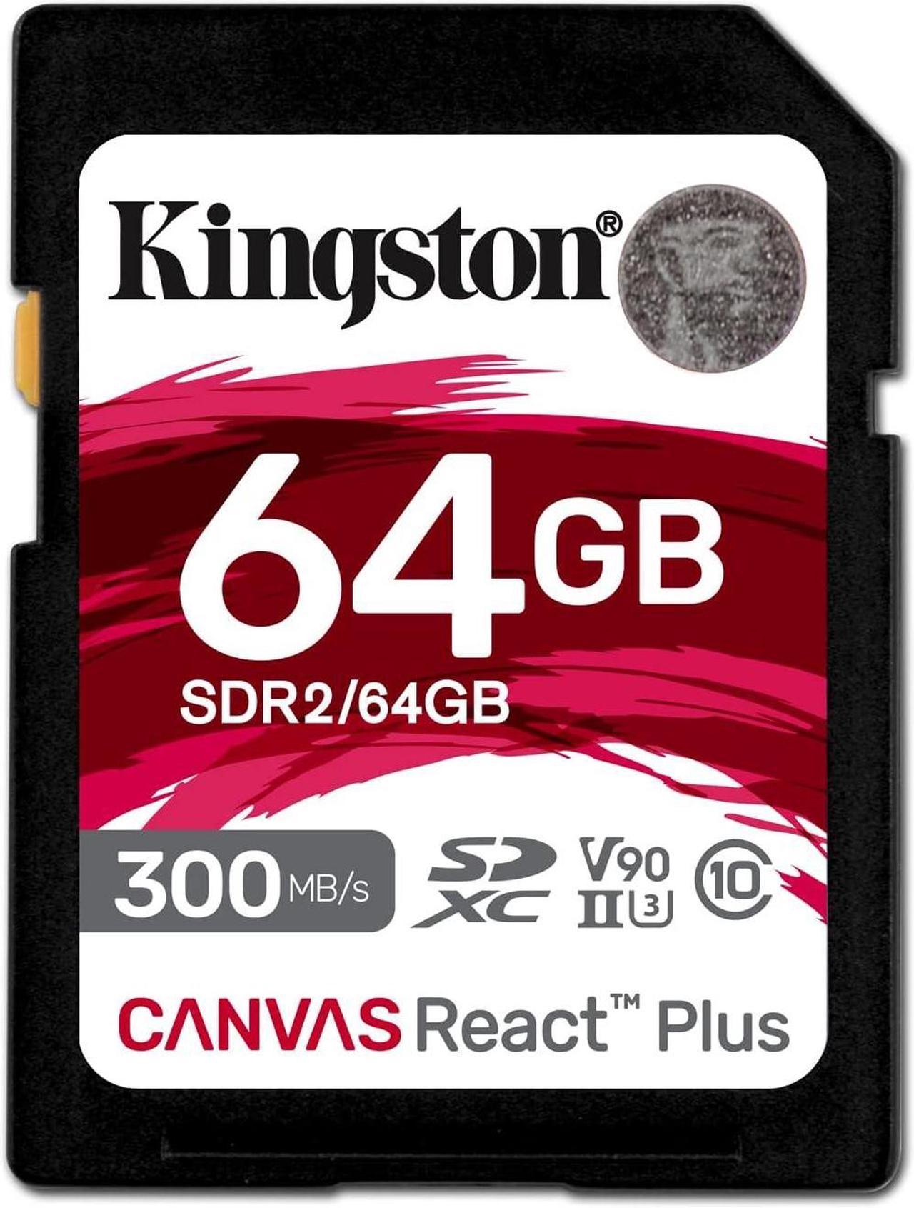 Kingston Canvas React Plus 64GB SD Card  SDXC UHS-II   300R/260W U3 V90  Full HD/4K/8K | SDR2/64GB