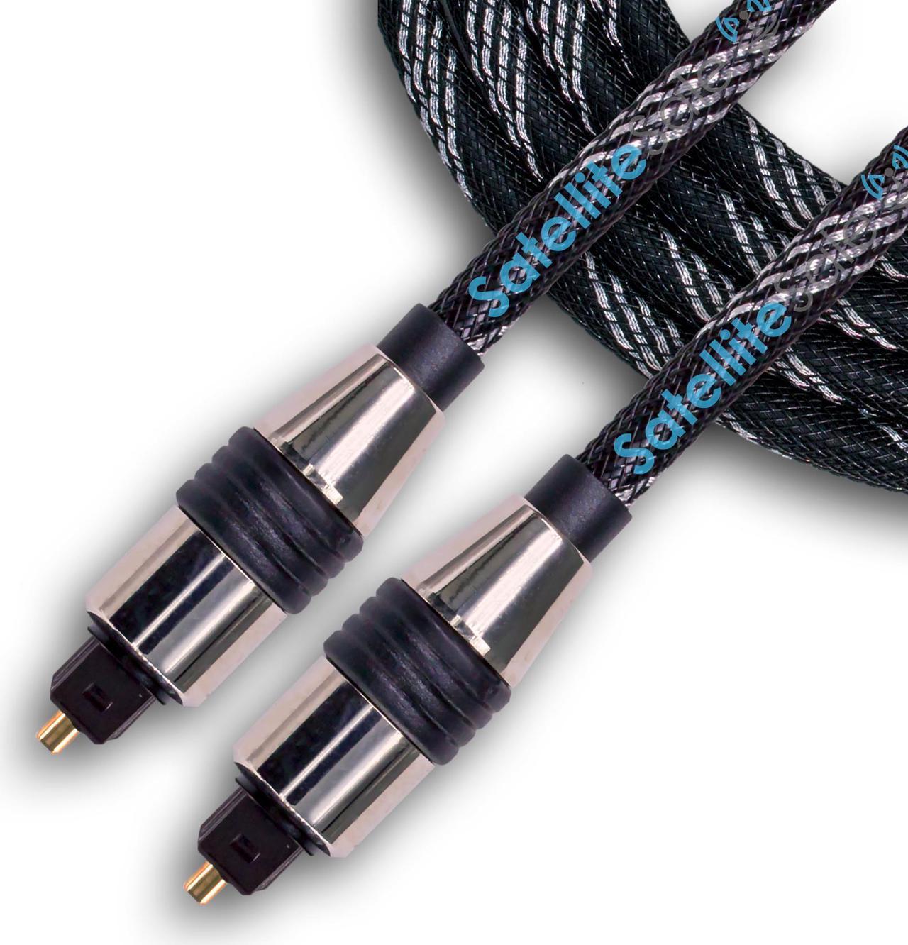 SatelliteSale Digital Toslink SPDIF Audio Optical Fiber Cable Universal Wire Nylon Black/Silver Cord 6 feet