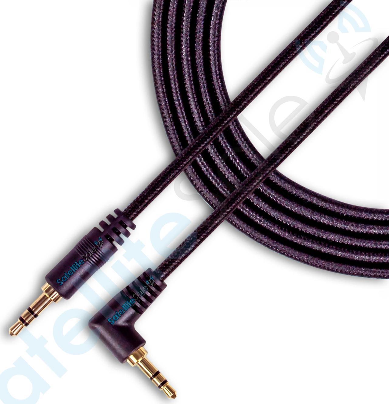 SatelliteSale Auxiliary 3.5mm Right Angle Audio Jack Male to Male Digital Stereo Aux Cable Universal Wire Black Nylon Cord 6 feet