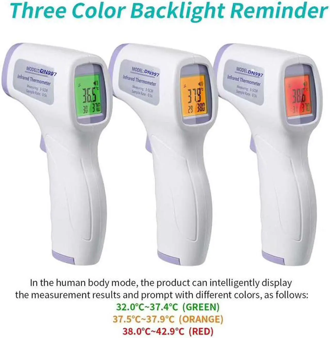 Alt view image 6 of 7 - Multi-function Infrared Forehead Body Thermometer Adult Baby Digital Thermometer Gun Fever Non-contact Body Temperature Measurement Meter 3 Colors Backlight Fever Meter
