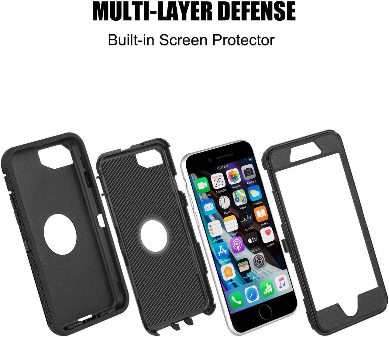 Alt view image 3 of 6 - AICase for iPhone SE 2020 Case, Drop Protection Full Body Rugged Heavy Duty Case Built-in Screen Protector, Shockproof/Drop/Dust Proof 3-Layer Protective Durable Cover for Apple iPhone SE [2nd Gen]