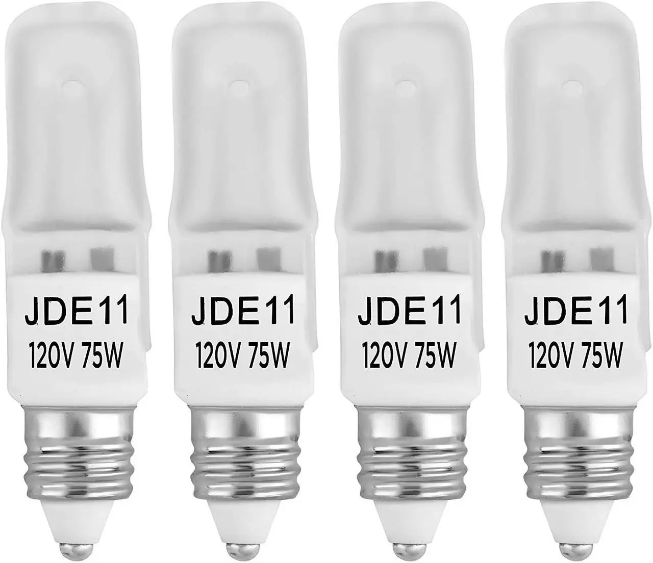 Main image of 4-Pack JDE11 120V 75W Frosted Halogen JDE11 75W Bulb Warm White 75 Watt T4 E11 Bulb Frosted JD E11 T4 75W for Chandeliers, Pendants, Table Lamps, Cabinet Lighting, Mini-Candelabra Base T4 Bulb