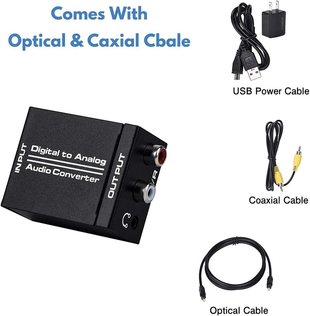Alt view image 3 of 6 - Digital to Analog Audio Converter, Optical SPDIF Toslink Coaxial to Analog Stereo L/R and 3.5mm Jack DAC Converter with Optical &Coaxial Cable and Power Adapter for PS4 Xbox HDTV DVD Headphone