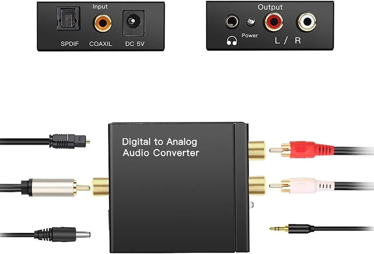 Alt view image 2 of 7 - Digital to Audio Converter Digital Optical Toslink Coaxial Inputs to RCA Audio Adapter and AUX 3.5mm Headphone Outputs Optical Toslink Cable Included