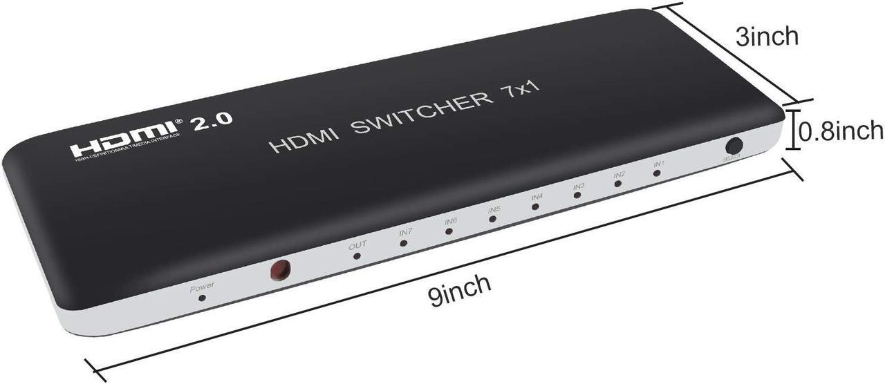Alt view image 2 of 6 - Univivi 7 Port HDMI 2.0 Switch 4K@60Hz HDMI Switcher Support HDR & HDCP 2.2,Full HD/3D with IR Wireless Remote Control and Power Adapter