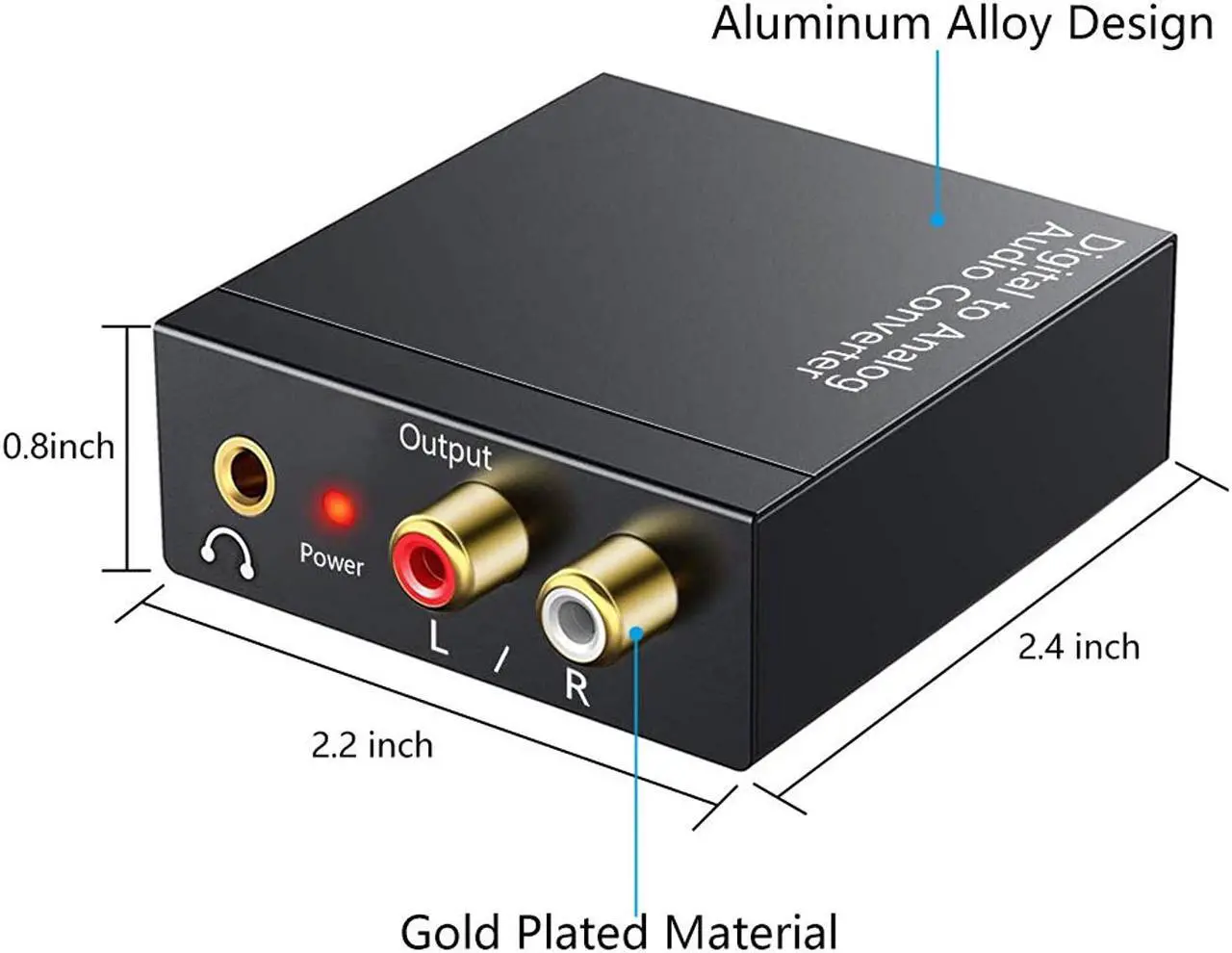 Alt view image 4 of 7 - Digital to Audio Converter Digital Optical Toslink Coaxial Inputs to RCA Audio Adapter and AUX 3.5mm Headphone Outputs Optical Toslink Cable Included