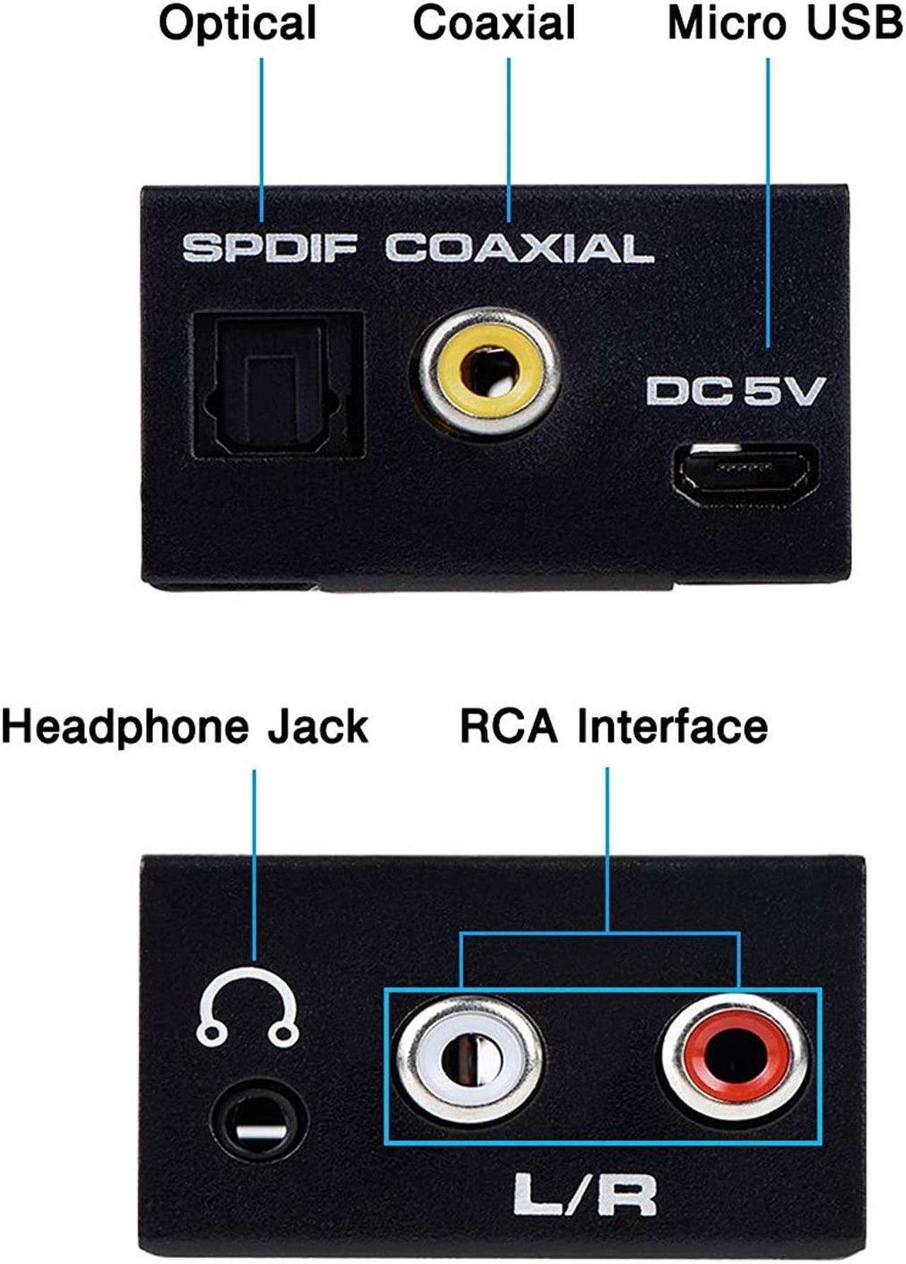 Alt view image 2 of 6 - Digital to Analog Audio Converter, Optical SPDIF Toslink Coaxial to Analog Stereo L/R and 3.5mm Jack DAC Converter with Optical &Coaxial Cable and Power Adapter for PS4 Xbox HDTV DVD Headphone