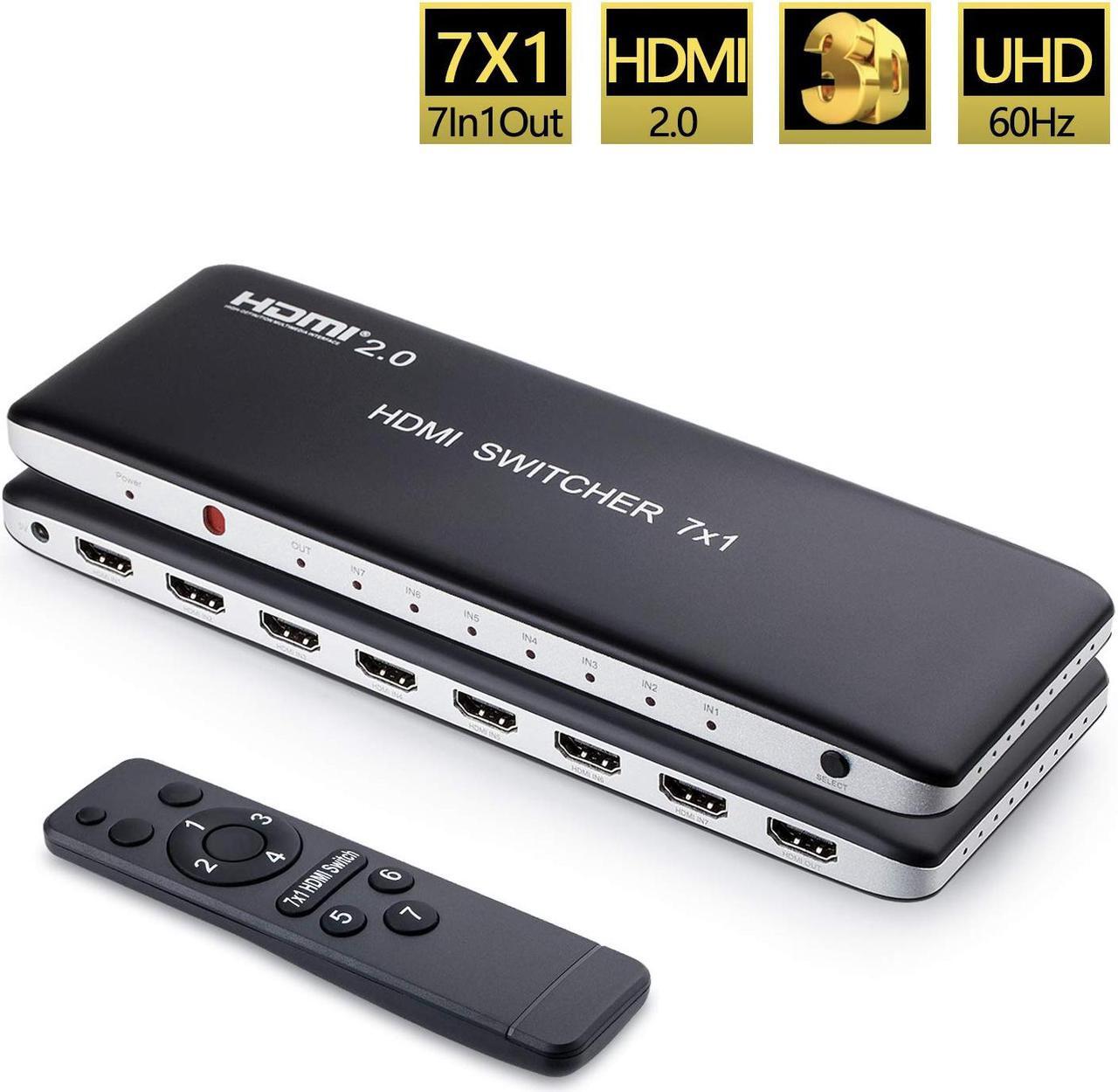 Main image of Univivi 7 Port HDMI 2.0 Switch 4K@60Hz HDMI Switcher Support HDR & HDCP 2.2,Full HD/3D with IR Wireless Remote Control and Power Adapter
