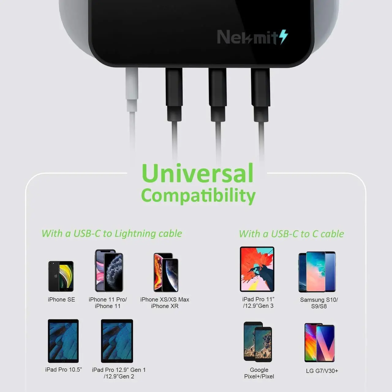 Alt view image 5 of 7 - Nekmit USB C Charger, Thin Flat 42W 4-Port Wall Charger with One 18W Power Delivery PD 3.0 and 3 USB Port for iPad Pro, iPhone 11/ Pro/Max/XS/Max/XR/X, Pixel, Galaxy and More
