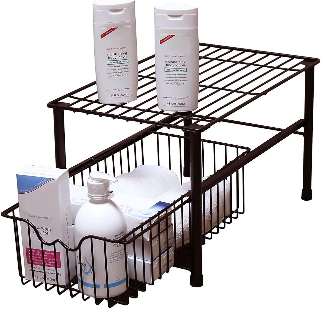 Alt view image 2 of 3 - DecoBros Stackable Under Sink Cabinet Sliding Basket Organizer Drawer,Bronze