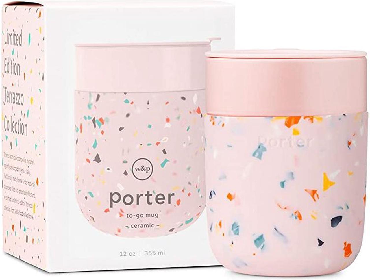 Main image of W&P Porter Ceramic Mug w/ Protective Silicone Sleeve, Terrazzo Blush 12 Ounces | On-the-Go | Reusable Cup for Coffee or Tea | Portable | Dishwasher Safe