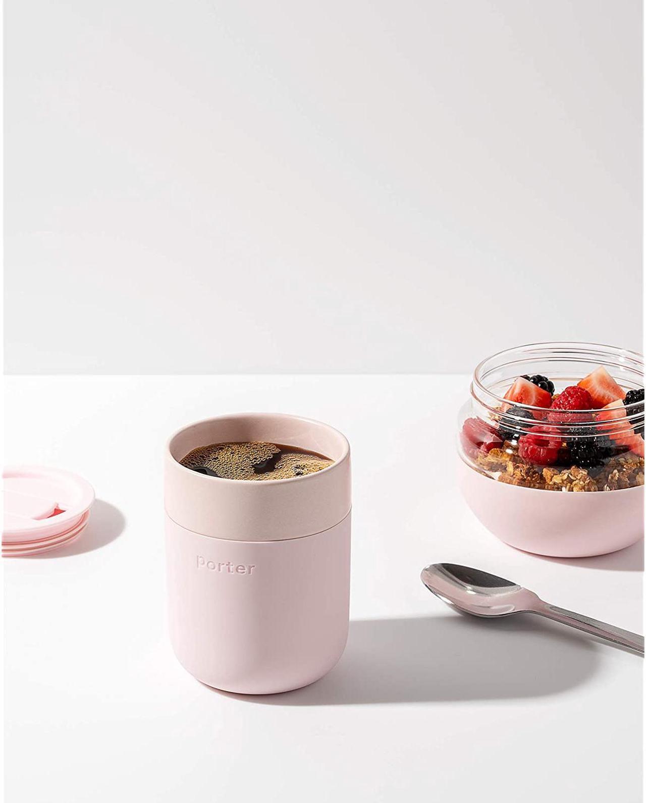 Alt view image 3 of 4 - W&P Porter Ceramic Mug w/ Protective Silicone Sleeve, Terrazzo Blush 12 Ounces | On-the-Go | Reusable Cup for Coffee or Tea | Portable | Dishwasher Safe