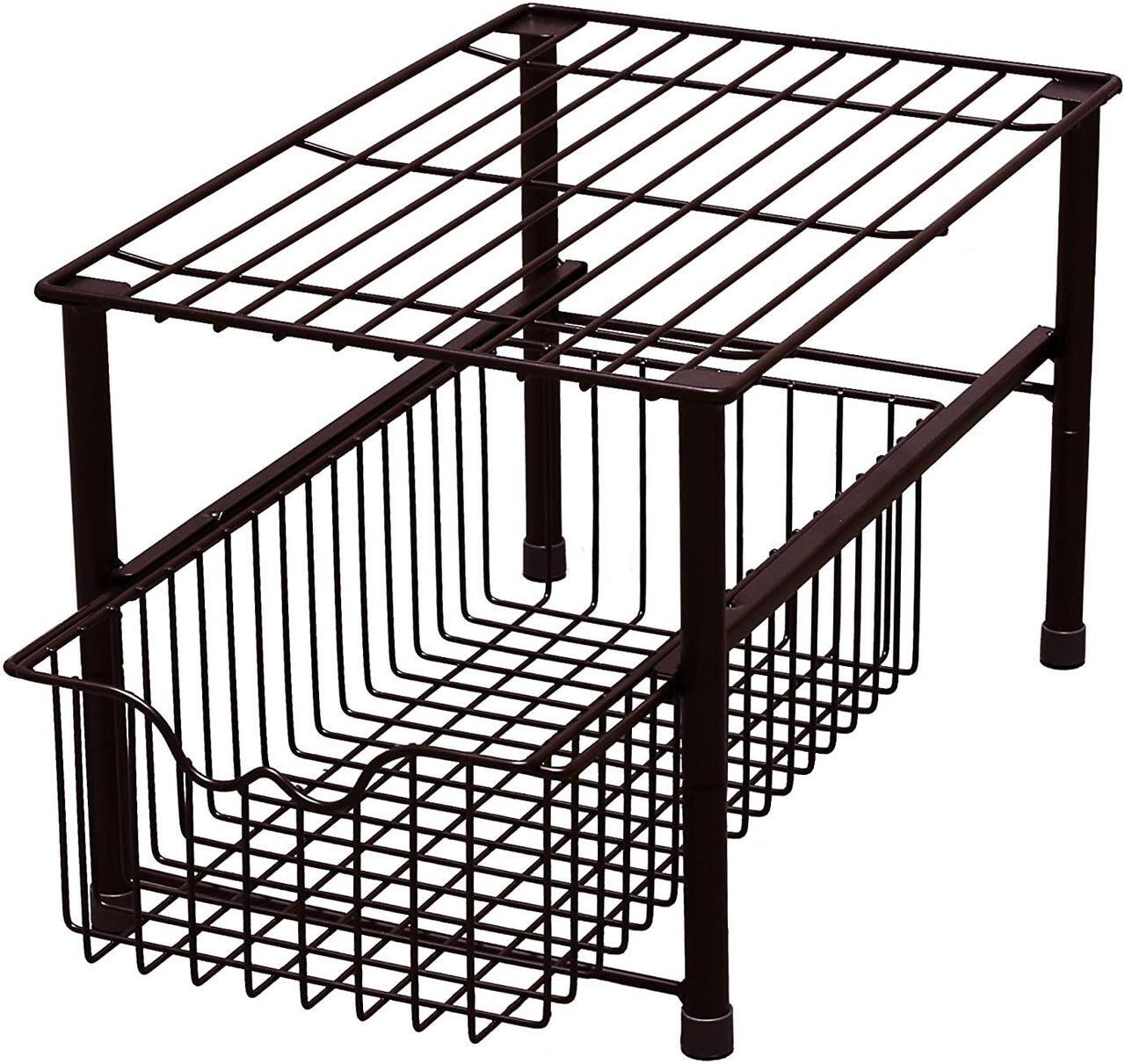 Main image of DecoBros Stackable Under Sink Cabinet Sliding Basket Organizer Drawer,Bronze