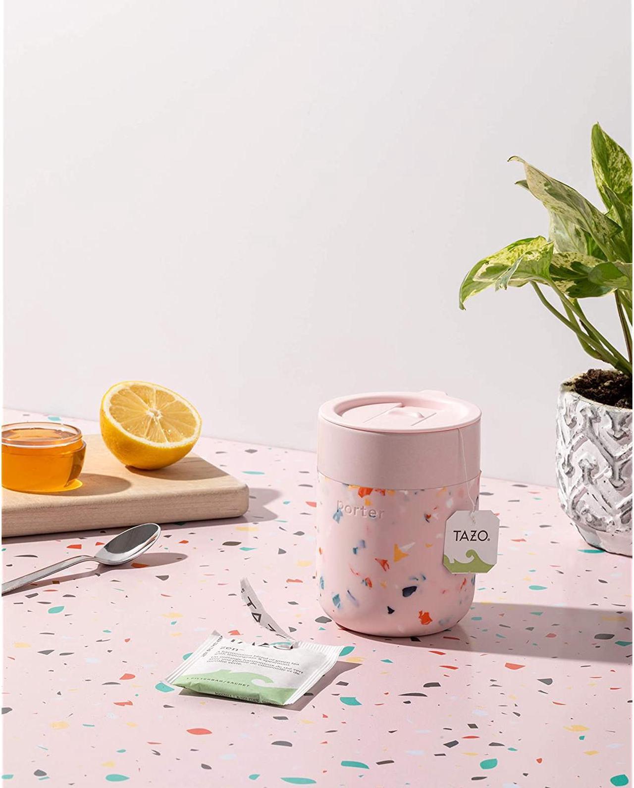 Alt view image 2 of 4 - W&P Porter Ceramic Mug w/ Protective Silicone Sleeve, Terrazzo Blush 12 Ounces | On-the-Go | Reusable Cup for Coffee or Tea | Portable | Dishwasher Safe