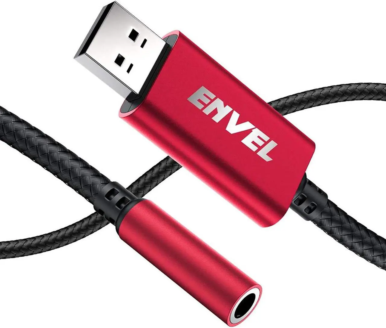 ENVEL Headset Adapter 3.5mm Female to USB Male, Built-in Chip External Stereo Sound Card,TRRS 4-Pole Mic-Supported USB to Headphone Adapter for PS4 Laptop PC and More (Red)