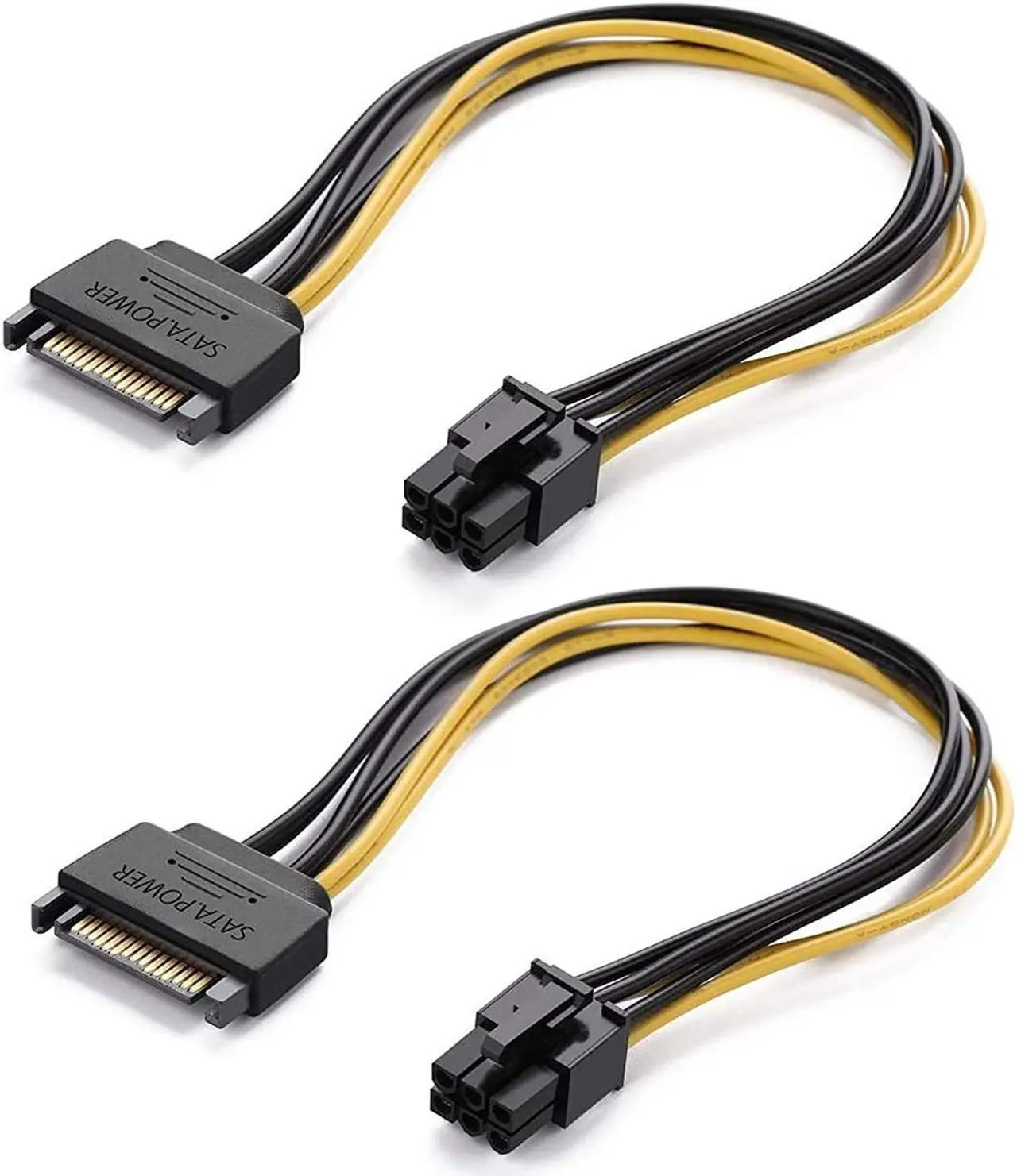 Main image of 6 Pin PCIe to SATA 15 Pin Power Cable, 15-Pin SATA to 6 Pin PCI-Express Graphics Video Card Power Adapter Cable (20CM/2Pack)