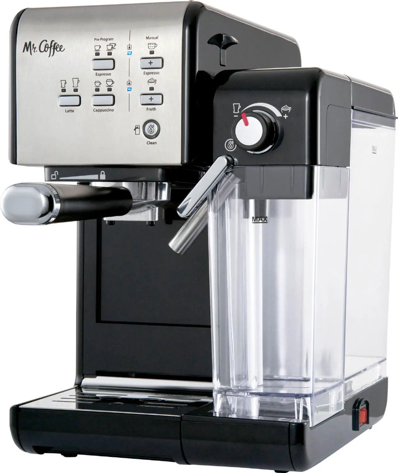 Alt view image 6 of 19 - Mr. Coffee Programmable Espresso & Cappuccino Machine with Automatic Milk Frother & 19-Bar Pump - Stainless Steel