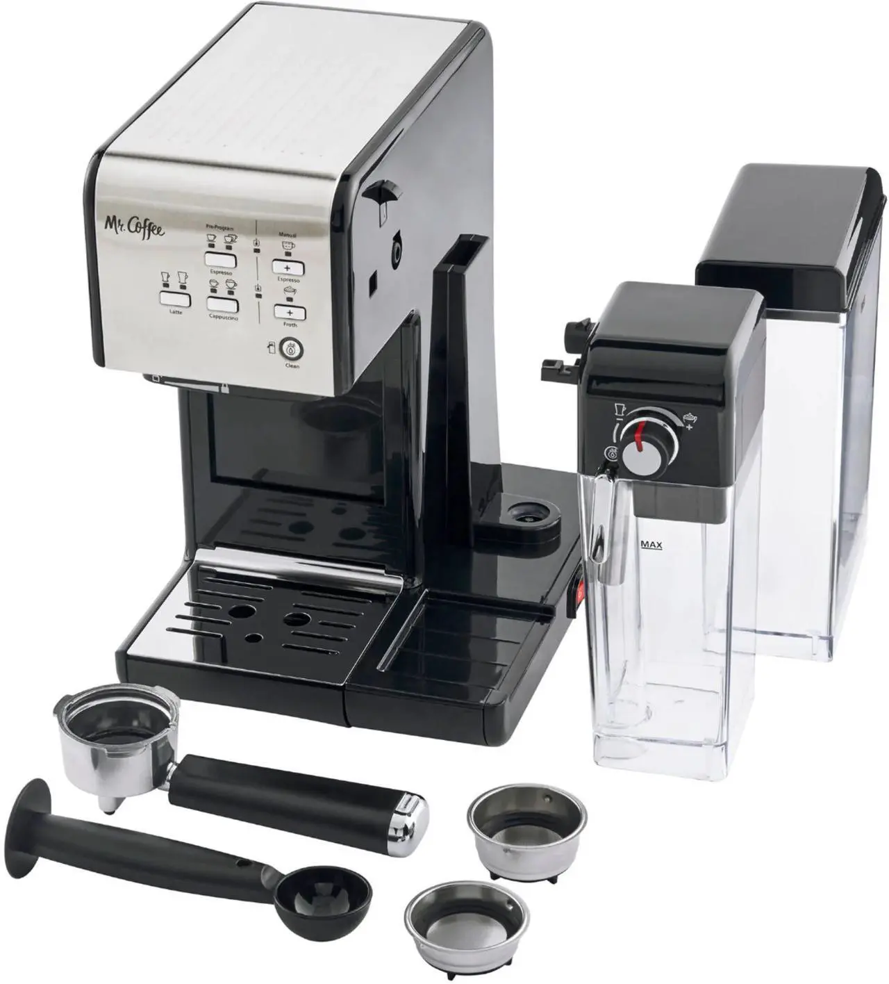 Alt view image 8 of 19 - Mr. Coffee Programmable Espresso & Cappuccino Machine with Automatic Milk Frother & 19-Bar Pump - Stainless Steel