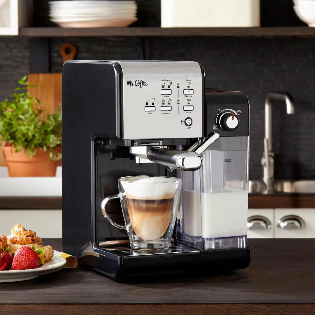 Alt view image 10 of 19 - Mr. Coffee Programmable Espresso & Cappuccino Machine with Automatic Milk Frother & 19-Bar Pump - Stainless Steel