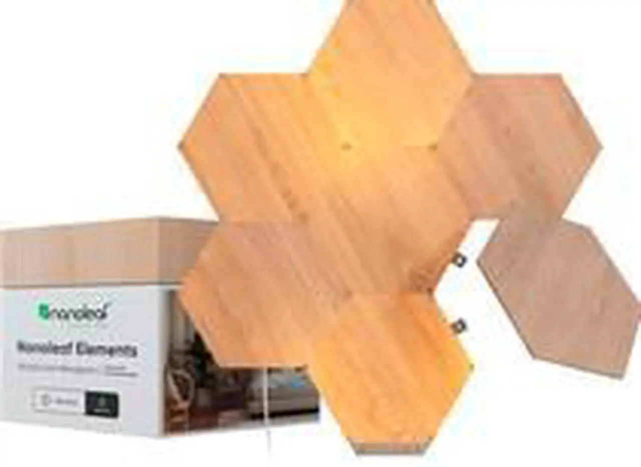 Alt view image 9 of 14 - nanoleaf NL527005HB7P Elements Wood Look Smarter Kit (7 panels)