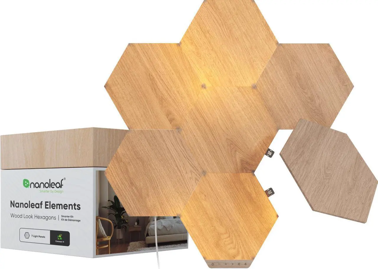 Alt view image 8 of 14 - nanoleaf NL527005HB7P Elements Wood Look Smarter Kit (7 panels)