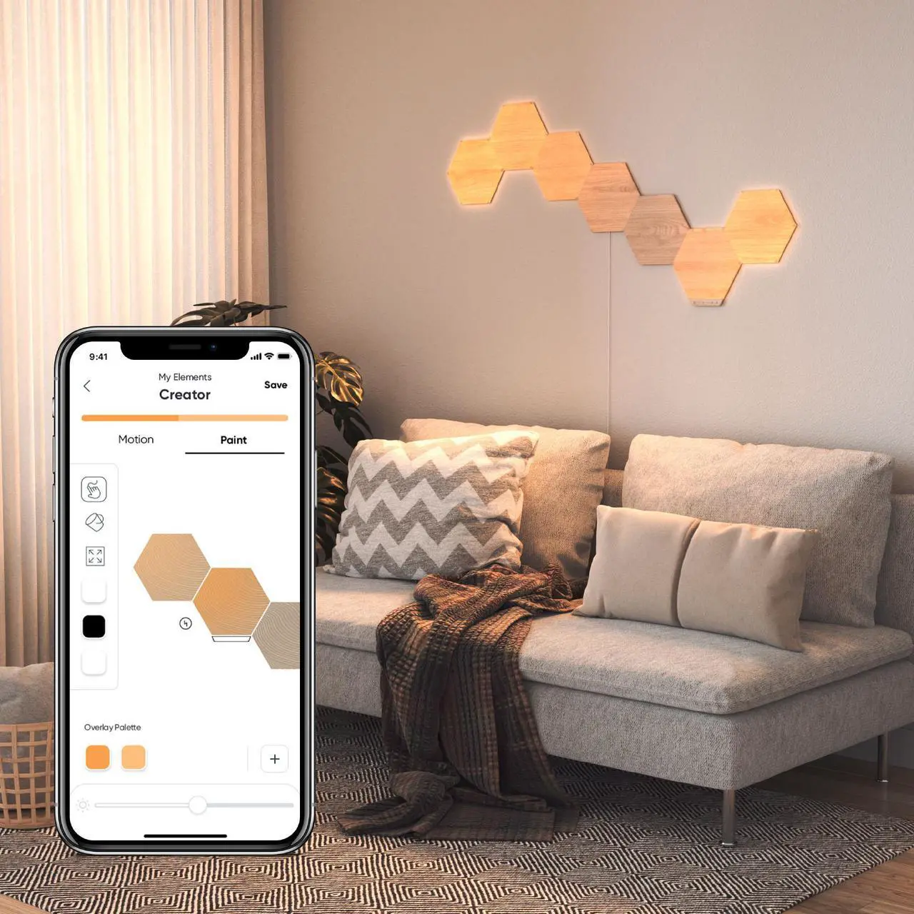 Alt view image 12 of 14 - nanoleaf NL527005HB7P Elements Wood Look Smarter Kit (7 panels)