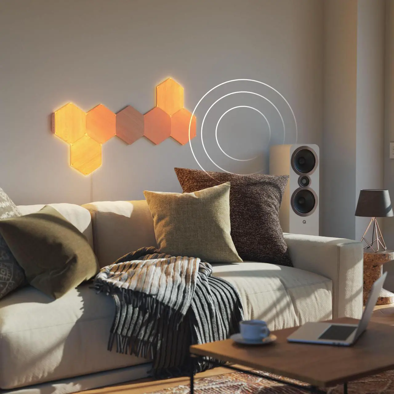 Alt view image 13 of 14 - nanoleaf NL527005HB7P Elements Wood Look Smarter Kit (7 panels)