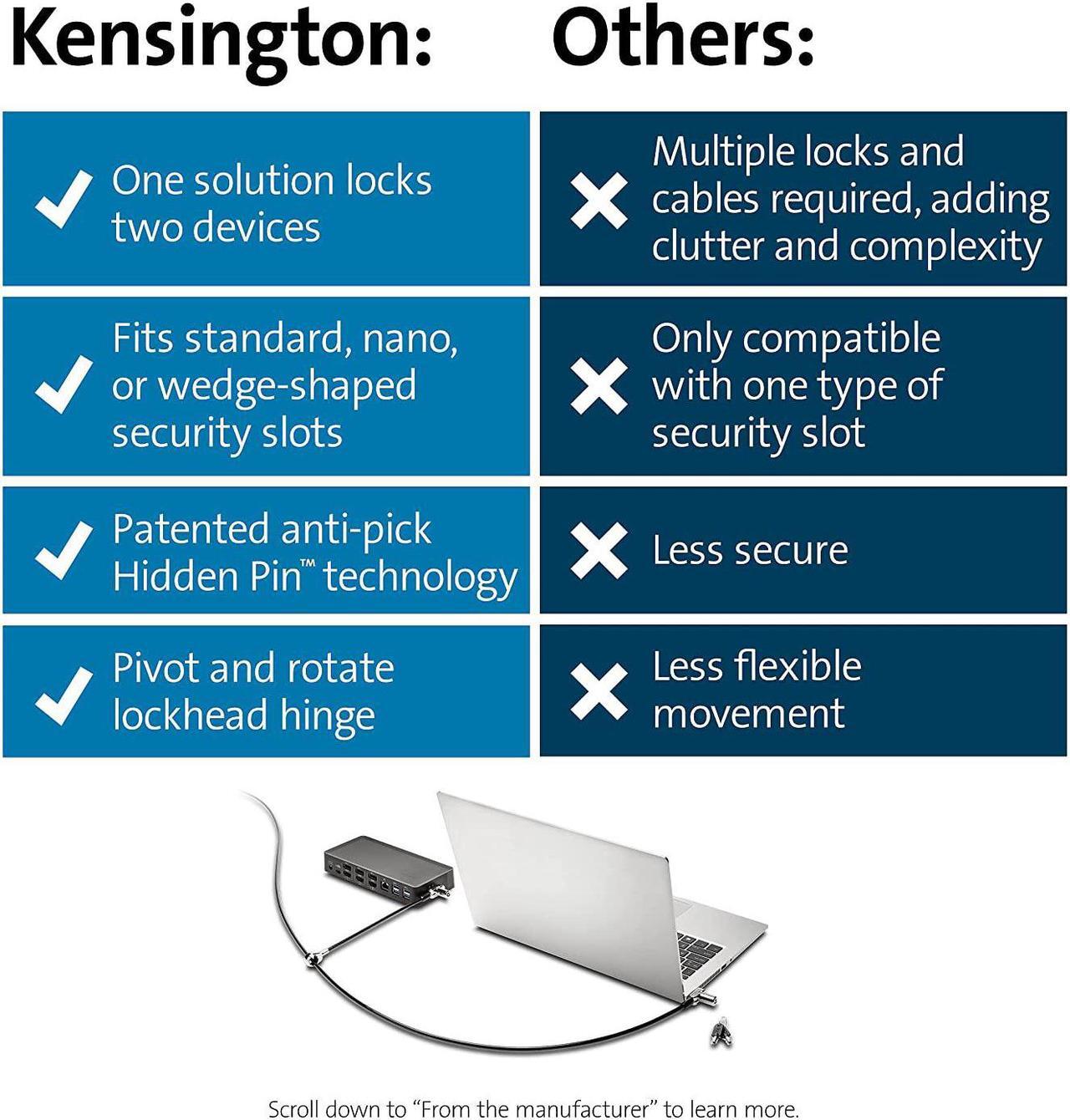 Alt view image 6 of 6 - Kensington Universal 3-In-1 Keyed Cable Lock - Twin Lockheads For Laptops & Other Devices (K63380Ww)
