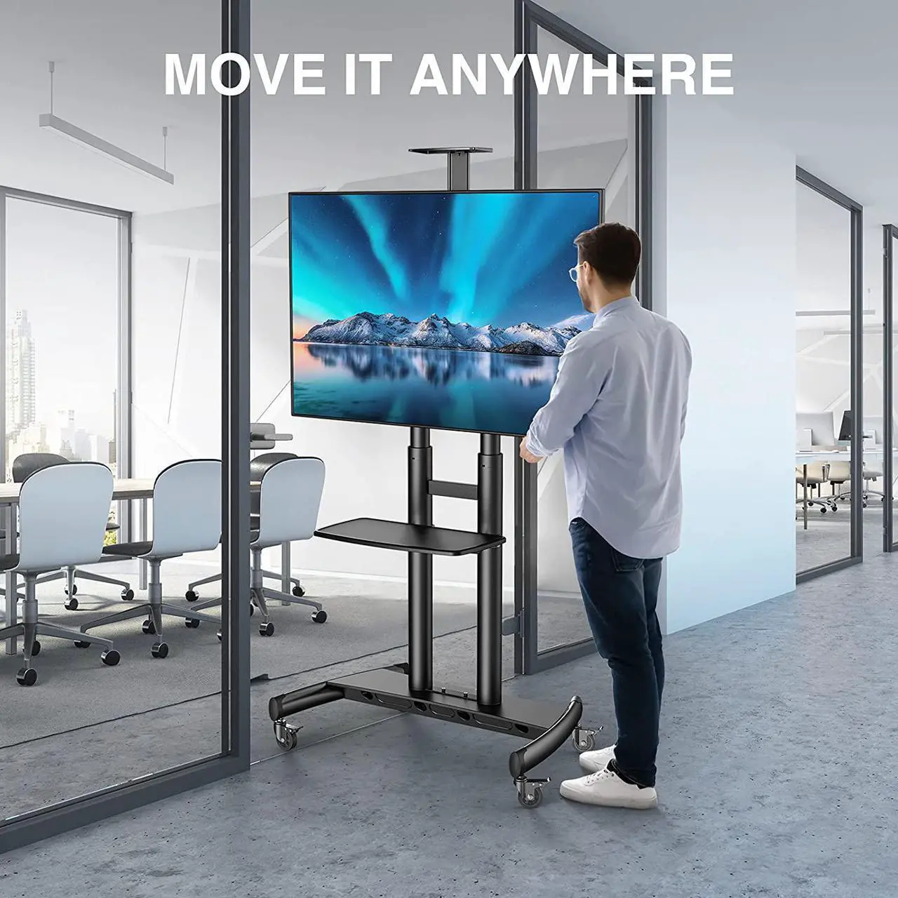 Alt view image 7 of 7 - Mobile Tv Stand For 55-90 Inch Flat/Curved Screen Tv Max Vesa 800X500Mm Outdoor Tv Cart With Height Adjustable Av Shelf- Ul Certificated Rolling Floor Tv Stand Holds Up To 200Lbs (Pstvmc07)