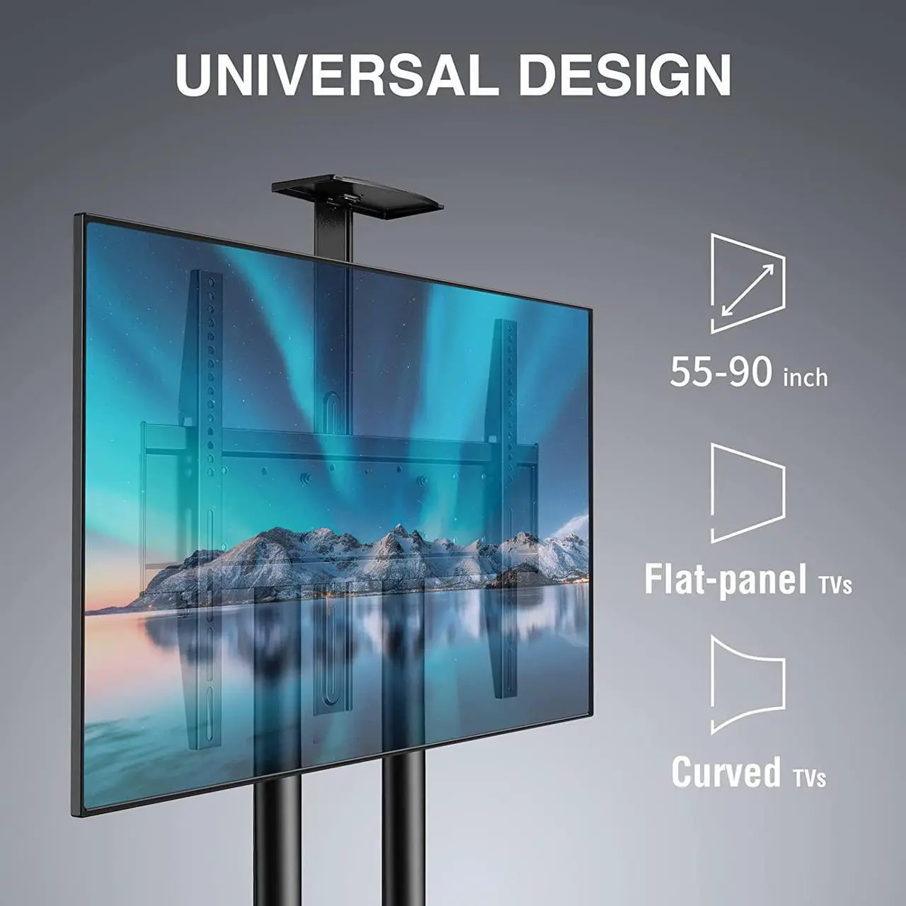 Alt view image 2 of 7 - Mobile Tv Stand For 55-90 Inch Flat/Curved Screen Tv Max Vesa 800X500Mm Outdoor Tv Cart With Height Adjustable Av Shelf- Ul Certificated Rolling Floor Tv Stand Holds Up To 200Lbs (Pstvmc07)