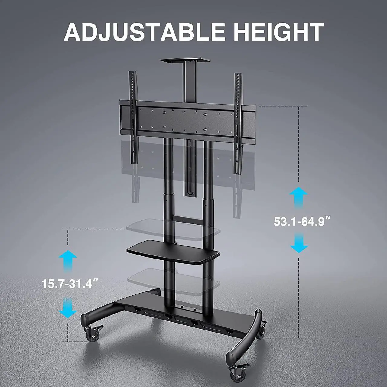 Alt view image 3 of 7 - Mobile Tv Stand For 55-90 Inch Flat/Curved Screen Tv Max Vesa 800X500Mm Outdoor Tv Cart With Height Adjustable Av Shelf- Ul Certificated Rolling Floor Tv Stand Holds Up To 200Lbs (Pstvmc07)