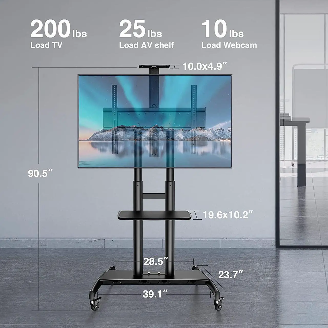 Alt view image 4 of 7 - Mobile Tv Stand For 55-90 Inch Flat/Curved Screen Tv Max Vesa 800X500Mm Outdoor Tv Cart With Height Adjustable Av Shelf- Ul Certificated Rolling Floor Tv Stand Holds Up To 200Lbs (Pstvmc07)