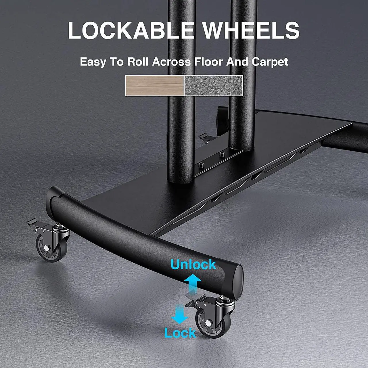 Alt view image 5 of 7 - Mobile Tv Stand For 55-90 Inch Flat/Curved Screen Tv Max Vesa 800X500Mm Outdoor Tv Cart With Height Adjustable Av Shelf- Ul Certificated Rolling Floor Tv Stand Holds Up To 200Lbs (Pstvmc07)