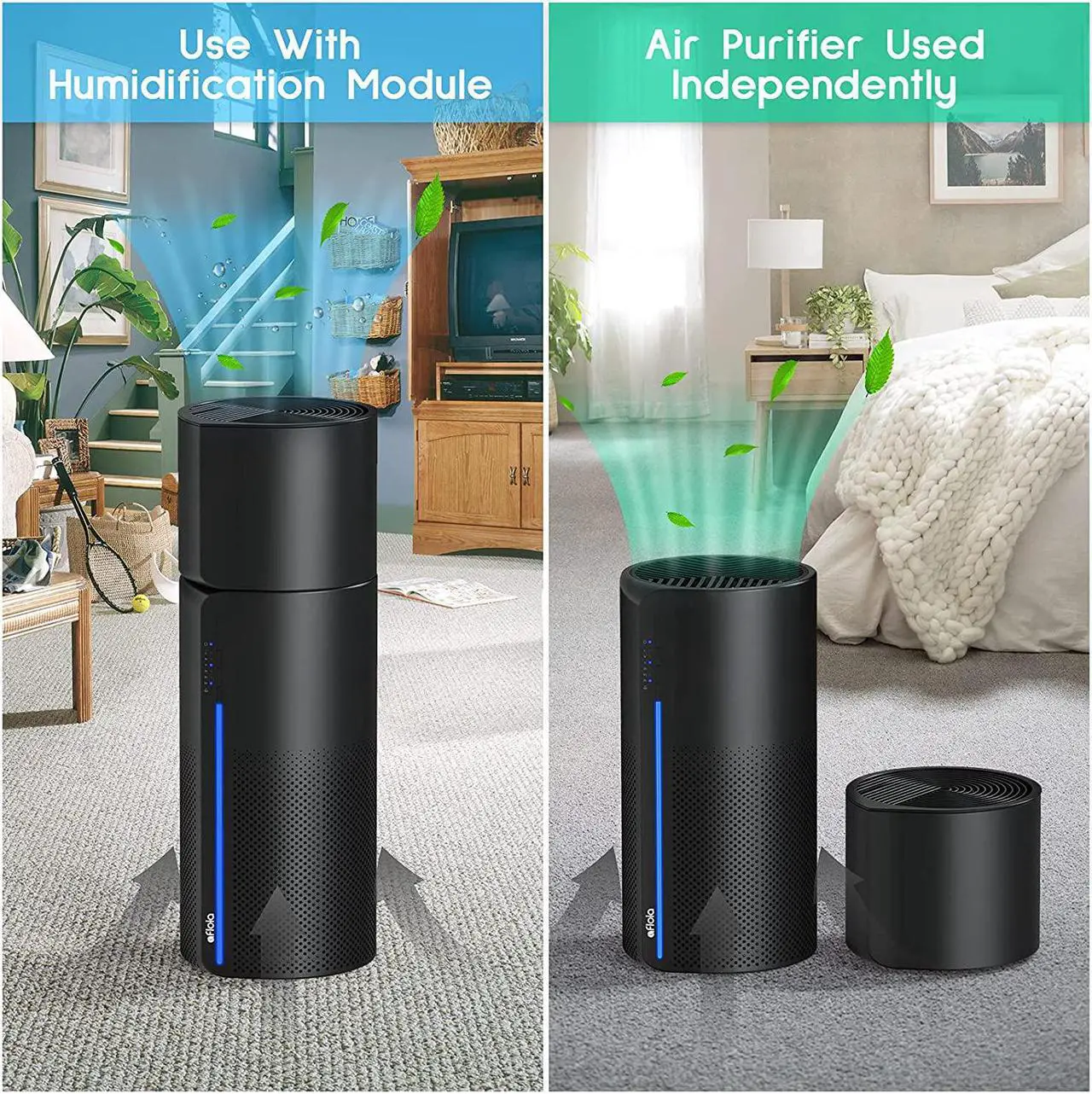 Alt view image 3 of 7 - Afloia HEPA Air Purifier with Humidifier, 3 Stage H13 Filters for Home Allergies Pets Hair Smoker Odors, Evaporative Humidifier, Auto Shut Off, Quiet Air Cleaner with Seven Color light, Black